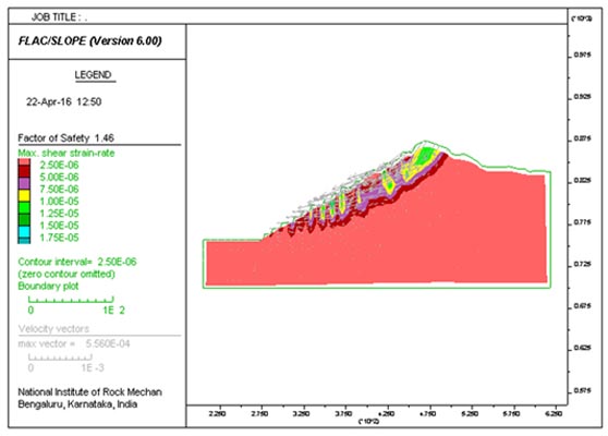 Factor of Safety at a footwall section of the slope at an opencast mine by FLAC/Slope Analysis