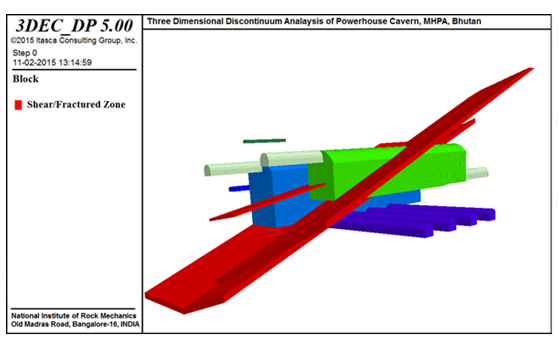 3D discontinuum Model of twin caverns with shear and fractured zone 
