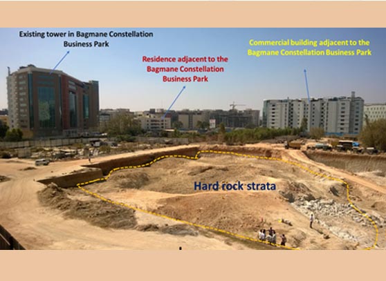 Hard rock strata, ORION and residential buildings adjacent to the excavation area in south direction