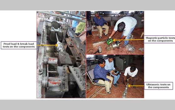 Proof load test, NDT & break load tests on the suspension devices
